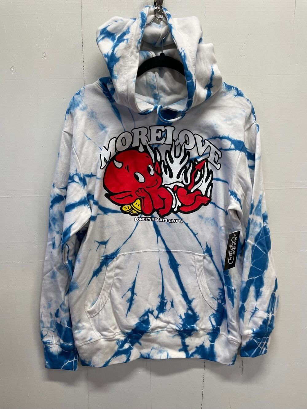 Lonely Hearts Club Blue & White Tie-Dye Small Hoodie MORE LOVE Streetwear NWT